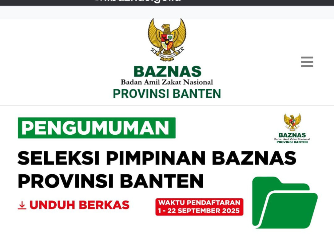 Pendaftaran Calon Ketua BAZNAS Provinsi Banten hingga 22 September 2025, Sila Daftar di Sini!